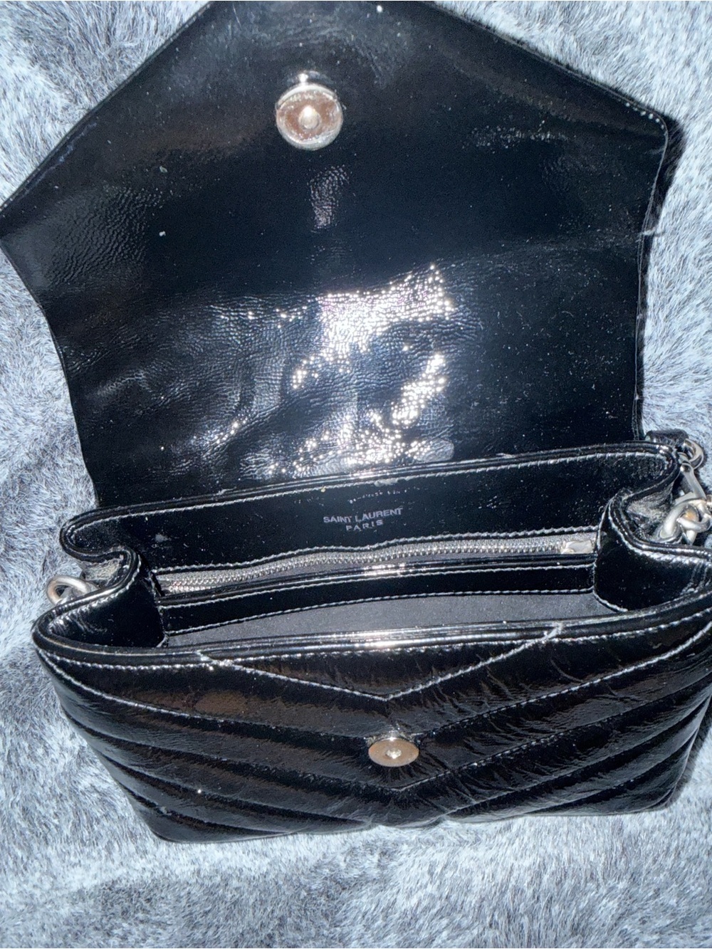 Saint Laurent Black Chevron Quilted Leather Crossbody with Silver YSL Hardware - Picture 6 of 6